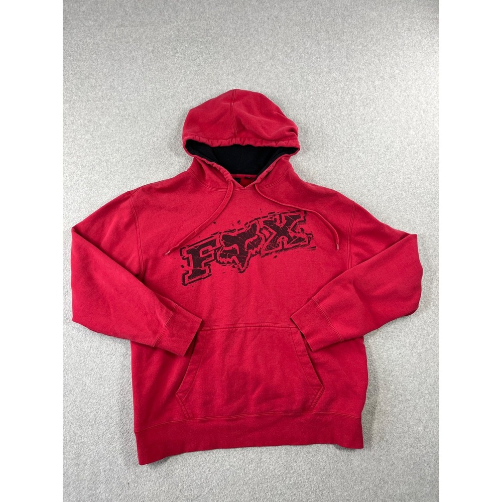 Fox Racing Hoodie Mens XL Red Relaxed Fit Fleece Sweatshirt Pullover Y2K